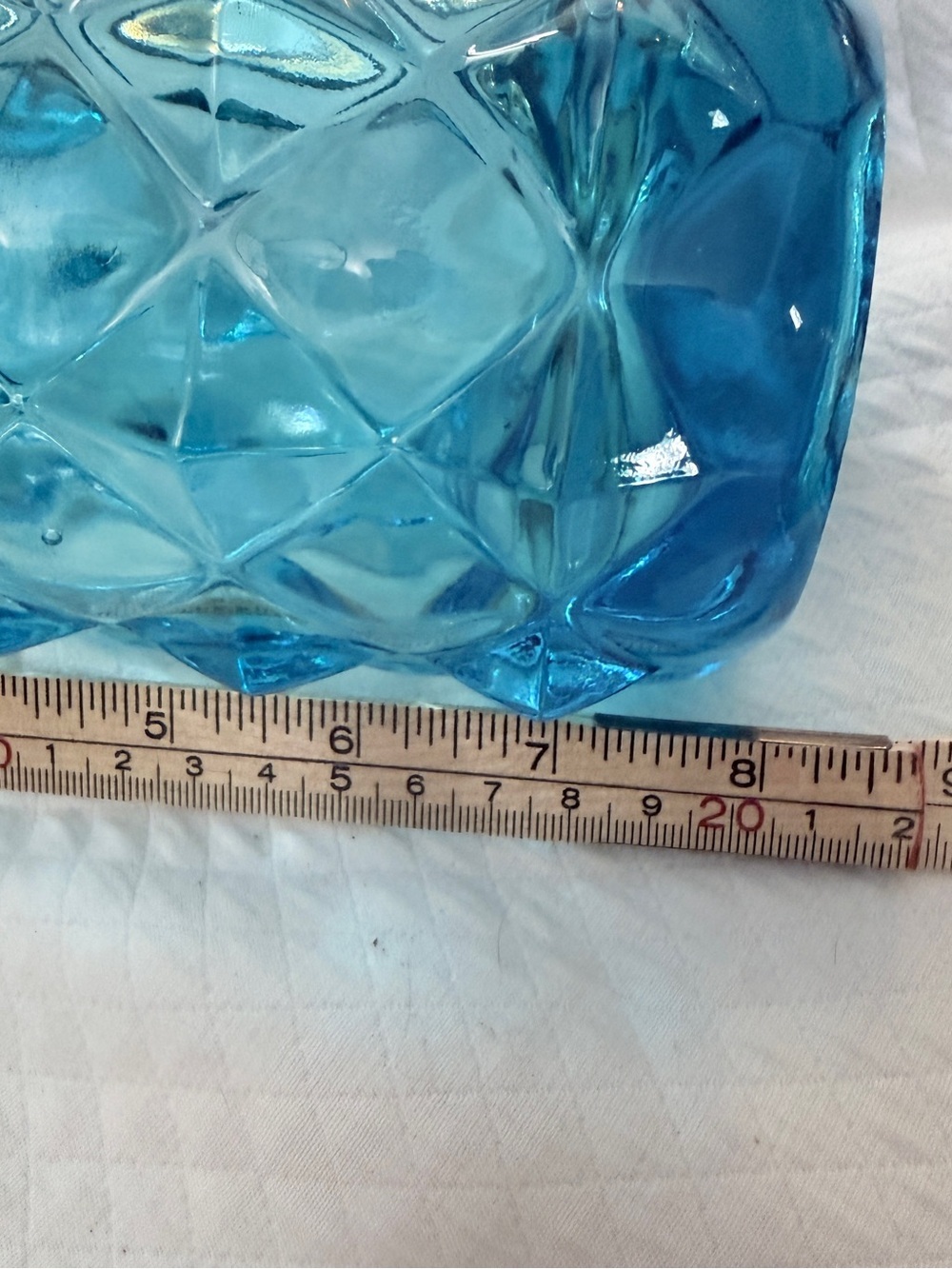 Textured Blue Diamond-Pattern Glass Vase - Picture 13 of 13